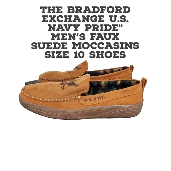 The Bradford Exchange U.S. Navy Pride" Men's Faux Suede Moccasins Size 10 Shoes - Picture 1 of 13